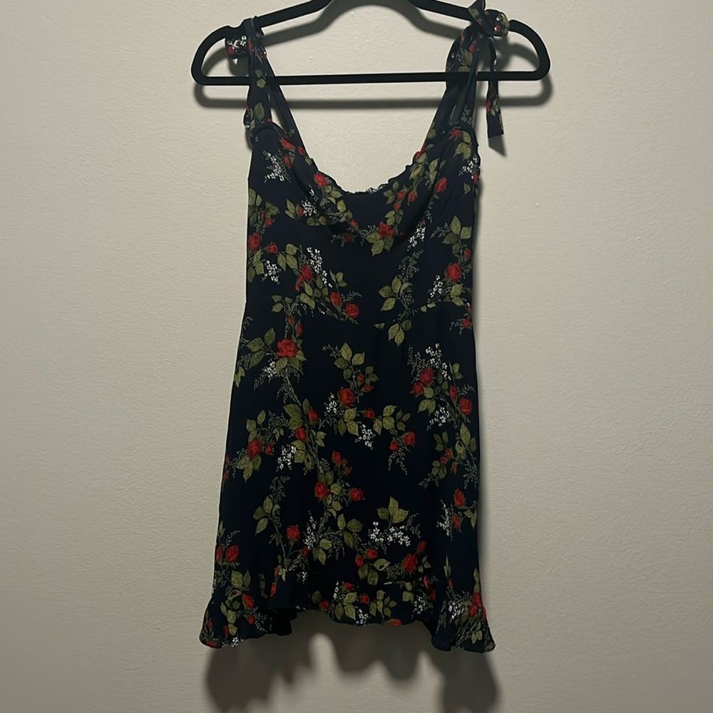 REFORMATION Christine Navy and Red Floral Mini Dress, Size 6P (Petite) - Picture 2 of 13